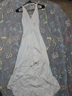 Boho White Crochet Halter Maxi Dress
